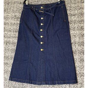 Ann Taylor‎ Size 12 Petite Button Front Belt Denim Skirt NEW A Line Midi Pockets